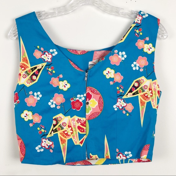 Trashy Diva Geisha Fans Cropped Top Turquoise 12 - Picture 3 of 8